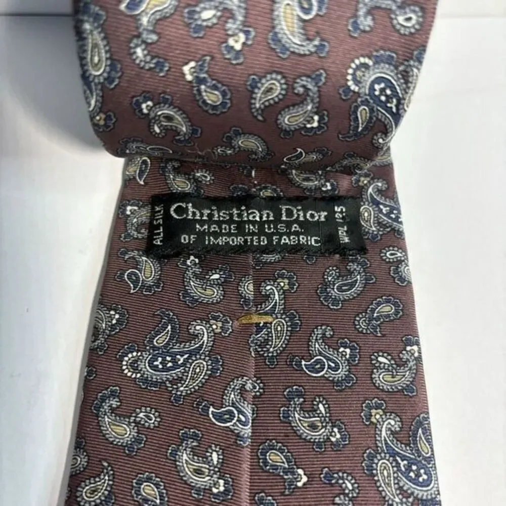 Vintage Christian Dior Necktie Mens Burgundy Blue Paisley‎ All Silk USA Designer